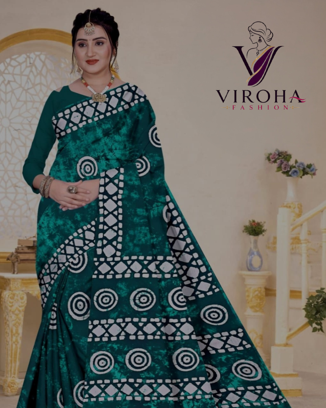 Digital Print Handloom Cotton Linen Saree(Teal)