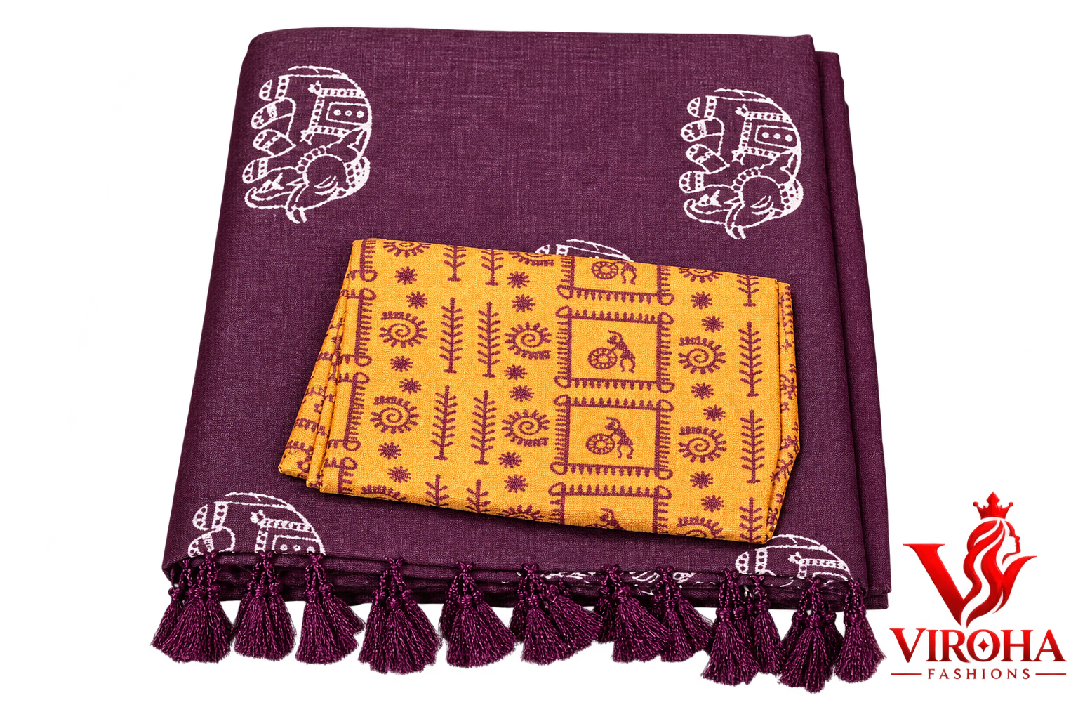 Viroha Maroon Mystic Saree in Brown, image 2
