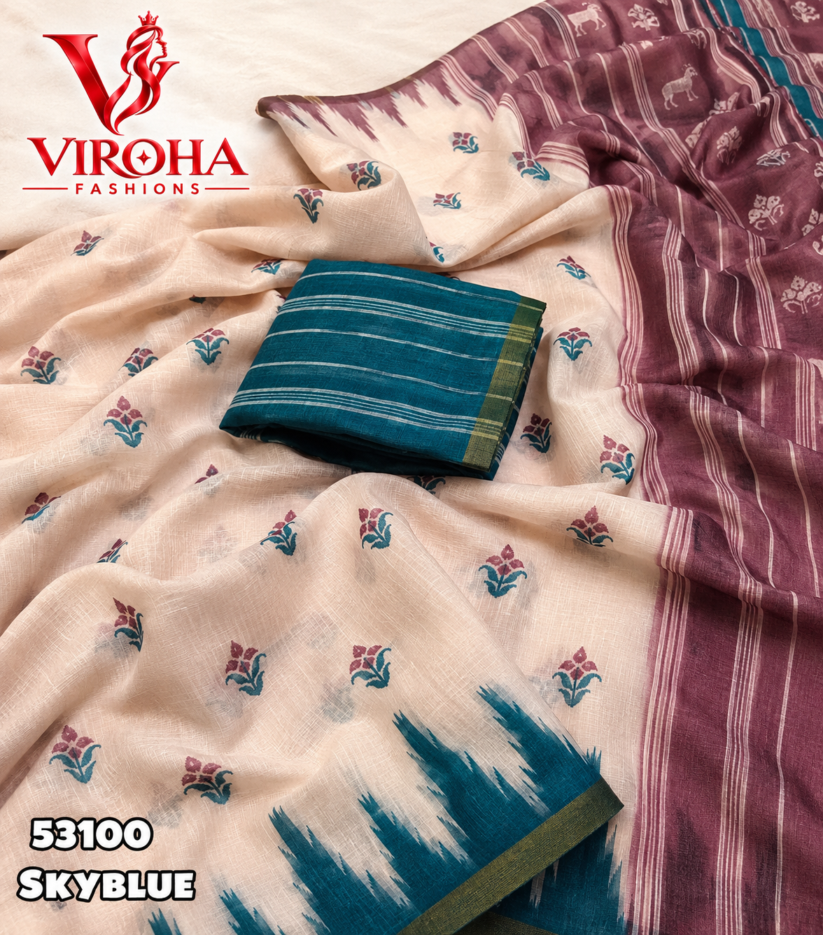 Gadwal Grace Soft Linen Saree in Blue, image 2
