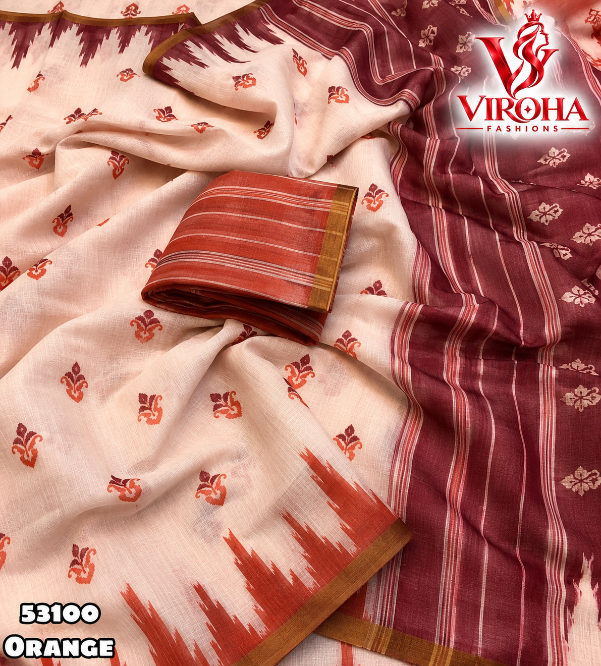 Rust Orange Blossom Saree, image 2