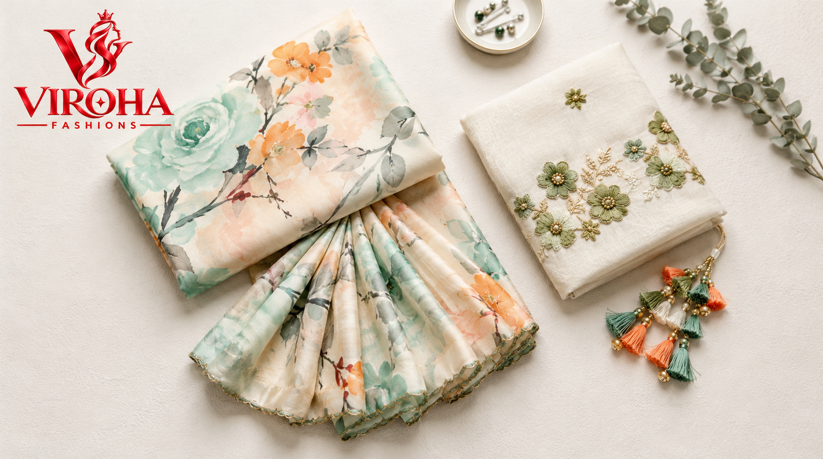 Pista Blossom Royale Saree in Green, image 2