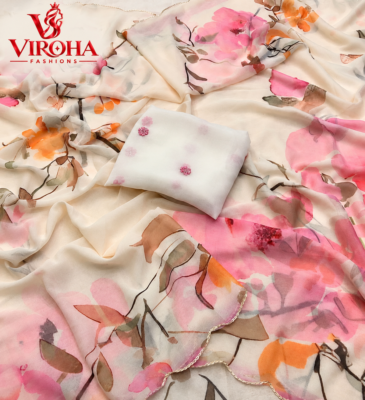 Blush Blossom Floral Saree in Pink, image 2
